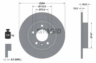 Produktbild von PAGID Bremsscheibe Hinten für OPEL Corsa D Schrägheck (S07) 264mm 54864NC