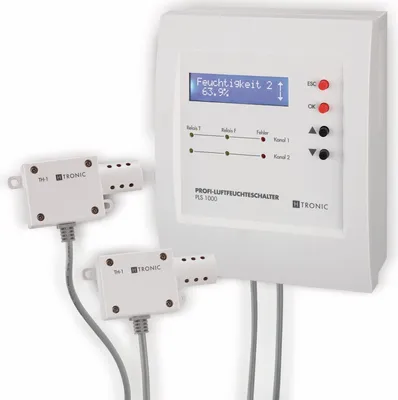A white electronic device with two sensors connected by cables, displayed on a white background.