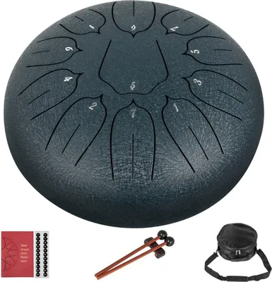 Obrázek produktu pro Tongue Drum Deluxe - 25cm ruční buben - ocelový buben - 11 tónů - perkusní nástroj - sada tónovacích misek - námořnická modř