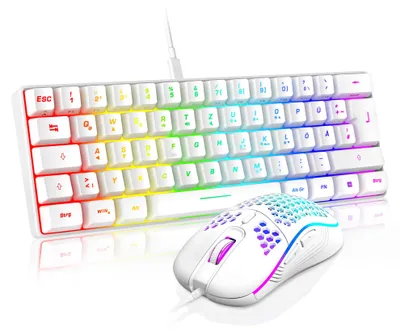 Obrázok produktu pre Herná klávesnica a myš – biela – kompaktný formát (60%), RGB podsvietenie