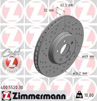 Obrázek produktu pro 2x ZIMMERMANN 400.5520.30 Brzdový kotouč přední nápravy