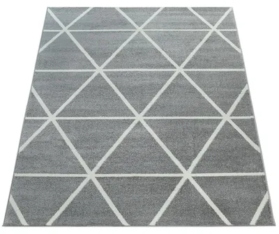 Produktbild von Teppich Wohnzimmer Kurzflor Rauten Skandi Muster Modern Weich Grau Weiß Grösse 60x100 cm