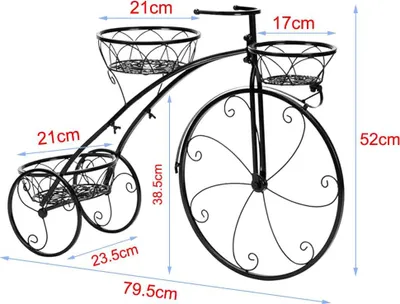 Produktbild von Fahrrad Blumenständer - 3-stöckiges Pflanzenregal - Tricycle Blumentopfhalter - Metall für Innen und Außen - Dekorative Gartendeko - Schwarz