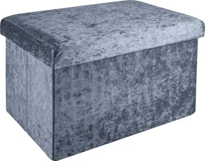 Produktbild von Intirilife Faltbare Sitzbank 49x30x30 cm in Samt Grau - Sitzwürfel mit Stauraum und Deckel mit Samtbezug - Sitzcube Fußablage Aufbewahrungsbox Truhe Sitzhocker