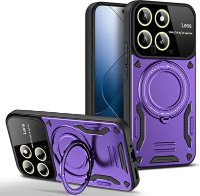 Immagine prodotto di Custodia resistente per Xiaomi 14, custodia a due strati con supporto ad anello e supporto Viola