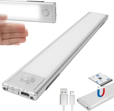 Produktbild von Ultradünne Schrankleuchte mit Bewegungssensor – 3 Modi – magnetische Montage – wiederaufladbar über USB – Unterbau-Küchenbeleuchtung – Beleuchtung mit Sensor – kabellos