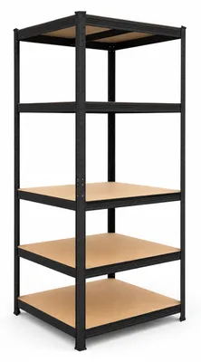Produktbild von Relaxdays Schwerlastregal, HxBxT: 200 x 60 x 60 cm, 875 kg, 5 Ebenen, Lagerregal Keller, zum Stecken, schwarz/braun