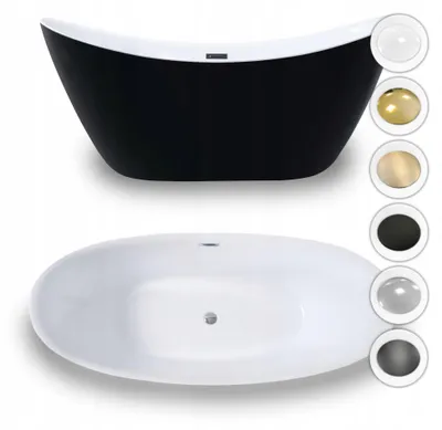 Produktbild von Corciano Freistehende Badewanne Malta 170x77 cm Schwarz-Weiß | Ovale Bicolor Acrylwanne | Standbadewanne inkl. Ablauf nach Farbwahl