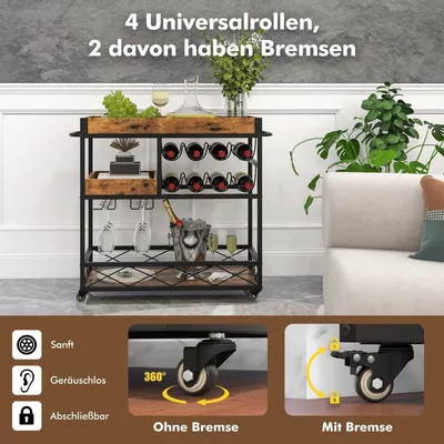 Obrázok produktu pre Servírovací vozík Trojposchodový vozík s odnímateľným podnosom 80 x 40 x 83 cm Rustikálna hnedá