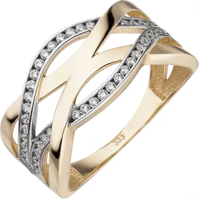 Produktbild von Gr. 52 Damen Ring 333 Gold Gelbgold bicolor 46 Zirkonia Goldring