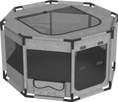 Obrázek produktu pro UISEBRT Osmistranný výběh pro zvířata 114 x 114 x 60 cm, stabilní PVC rám, tkanina 600D Oxford, prodyšný, pro psy a kočky, vhodný pro vnitřní i venkovní použití
