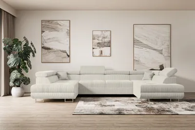 Produktbild von ALTDECOR Ecksofa in U-Form mit Schlaffunktion und Bettkasten GUSA-U - 342x202x107 cm Cremeweiß - Corner Sofa Bett Eckcouch Couch L-Form Schlafcouch Ausziehbar Wohnlandschaft Schlafsofa Cauchsofa
