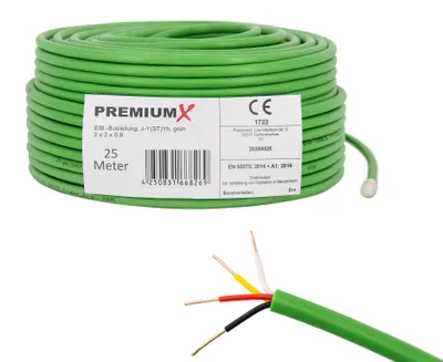 Produktbild von PremiumX 25m EIB KNX BUS-Kabel J-Y(ST)Yh 2x2x0,8 Eca Busleitung Datenkabel grün