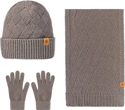 Produktbild von Herren-Wintermütze, Schal und Handschuhe, 3-teiliges Set: Warme Mütze, langer Schal, fleecegefütterte Handschuhe für kaltes Wetter