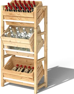 Produktbild von Getränkekistenregal für 3 Getränkekisten Getränkeregal Holz Kistenregal mit 3 Ebenen freistehend Getränkekistenhalter belast 150kg Kistenständer für Bier, Wasser 56 x 32 x 112 cm Naturholz Aosom