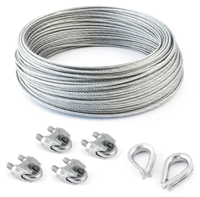 Stahlseil-Set 10 m, verzinkt, 10 mm, mit Klemmen