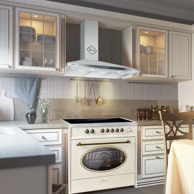 Produktbild von GURARI Induktions-Standherd E 913 RU CR+GCH 147 IS 9, Retro Range Cooker 90 cm+Dunstabzugshaube 90 cm