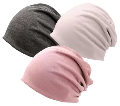 Produktbild von Set mit 3 Turbanhauben für Chemotherapie in Rosa, Beige und Grau