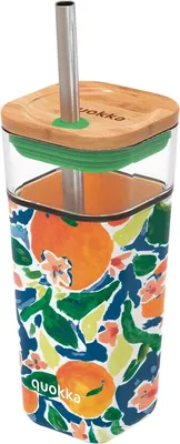Produktbild von Quokka Liquid Cube tasse trinkbecher mit strohhalm 540 ml, oranges