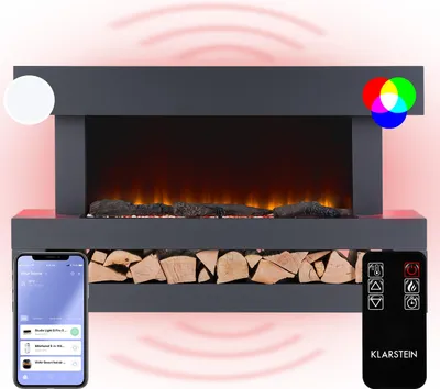 Image de Klarstein Cheminee Electrique Effet Flamme, Cheminée Electrique Decorative Chauffante de 2000W, Télécommande et Minuterie, Fausse Cheminée a LED, Chauffage Cheminée Électrique Murale a Poser
