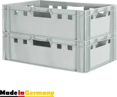 Produktbild von 2 Stück E2 Fleischkisten Kisten Eurobox Lebensmittelecht Metzgerkiste Box Aufbewahrungsbox Kunststoff Wanne Plastik Stapelbar Lagerkisten 60 x 40 Grau Kingpower