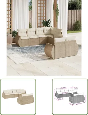 Produktbild von The Living Store 7-tlg. Garten-Sofagarnitur mit Kissen Beige Poly Rattan