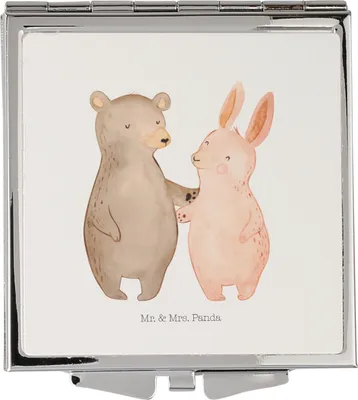 Produktbild von Mr. & Mrs. Panda Taschenspiegel Bär und Hase Umarmen - Weiß - Geschenk, Kosmetikspiegel, Schminkspiegel, Handspiegel, Klappspiegel, für Immer, Best Friends, Bärchen