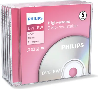 Produktbild von Philips DVD-Rohlinge, 120Min, 4.7GB, Speed 4x, Jewel Case (5 Disc)