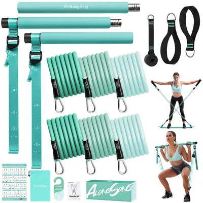 Obrázek produktu pro Fitness gumy, sada pro pilates s 6 odporových gum a tyč pro pilates
