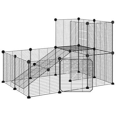 Image de Cage animaux de compagnie à 20 panneaux et porte Noir 35x35 cm