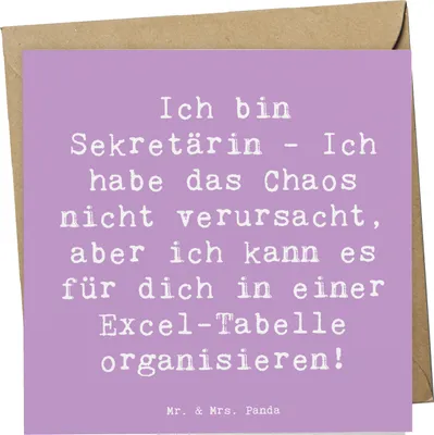 Produktbild von Mr. & Mrs. Panda Glückwunschkarte Spruch Sekretärin Ordnung - Lavendeltraum - Geschenk, faltkarte, anlasskarte, Sekretärinnen wertschätzen, Grußkarte, Ich bin, Berufe