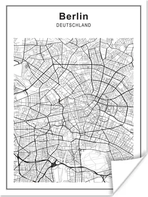 Produktbild von MuchoWow® Poster Stadtplan - Berlin - Schwarz und weiß 120x160 cm - Wandbilder