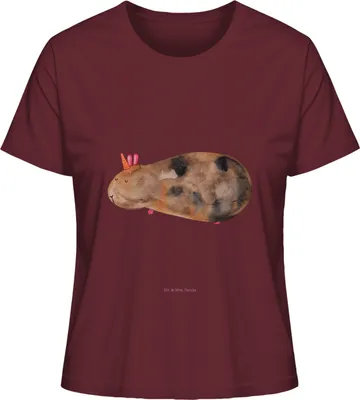Produktbild von Mr. & Mrs. Panda damen shirt Einhorn Meerschweinchen Größe L - Burgundy - Geschenk, Meerschwein, Einhörner, Unicorn, T-Shirt für Frauen, Baumwollshirt, Kurzarmshirt