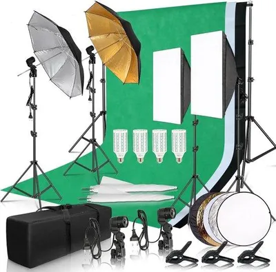 Immagine prodotto di Kit di illuminazione con softbox per studio fotografico, completo di treppiede e riflettore