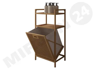 Produktbild von MIRJAN24 Wäscheregal Anelko, Stilvoll Wäscheschrank, Badezimmerschränk, Bambus Badregal (Farbe: Helles Holz)