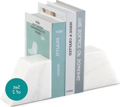 Produktbild von Famanu Bücherstützen aus Marmor - Set von 2 - 15 x 10 x 8 cm - Weiß