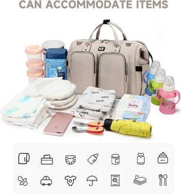 Produktbild von Wickeltasche mit wasserdicher Wickelunterlage, Kinderwagen Haken und verstellbarem Schultergurt