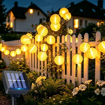 Solar-Lichterkette 6 m, 20 LED-Laternen, IP65, 8 Modi, warmweiß