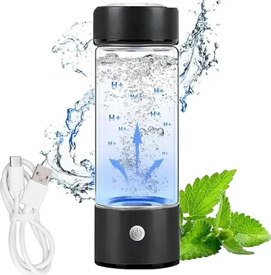 Produktbild von Tragbarer Wasserstoff Trinkbecher, Elektrolyse Becher mit USB Aufladung, Glasflasche, Anti-Rutsch, Gesundes Wasser unterwegs