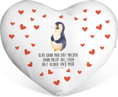 Produktbild von Mr. & Mrs. Panda Sofakissen Pinguin Diät - Weiß - Geschenk, Kuschelkissen, Abnehmen, Herzkissen, Valentinstags Kissen, dekoartikel, Dekokissen