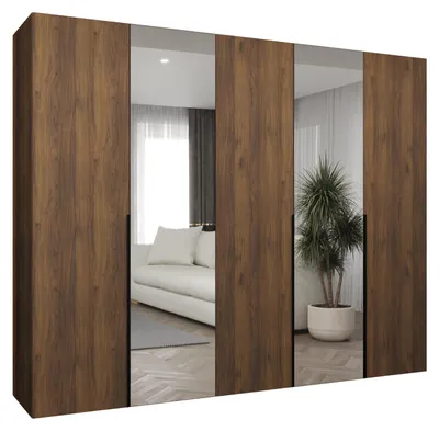Produktbild von MEBLE KRYSPOL, Kleiderschrank Spiegel, 250x202x52, Warmia-Nuss, Griff Schwarz