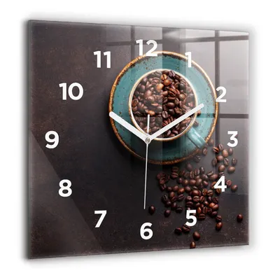 Produktbild von Wallfluent Große Wanduhr – Stilles Quarzuhrwerk - Uhr Dekoration Wohnzimmer Schlafzimmer Küche - Zifferblatt - weiße Zeiger - 60 cm - Tasse Kaffee
