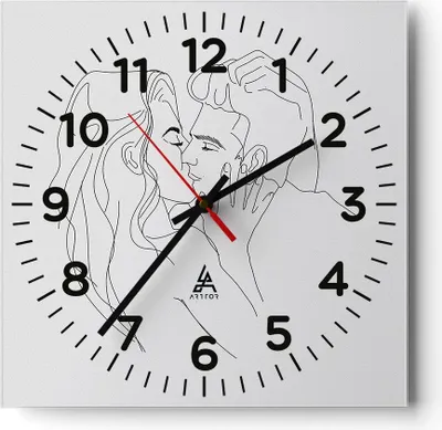 Produktbild von Wanduhr - Quadrat - Glasuhr - Kuss Paar Skizze - 30x30cm - Schleichendes Uhrwerk - Lautlos - zum Aufhängen bereit - Dekoration Modern - Wanddekoration aus Glas - C4AC30x30-4434