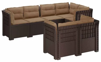 Zdjęcie produktu dla VidaXL, sofa ogrodowa na 7 osób z poduszkami, imitacja rattanu, kolor brązowy