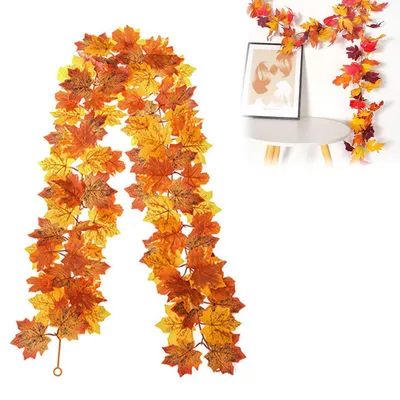Künstliche Ahornblattgirlande, Herbstdeko, 175 cm, 72 Blätter, Orange