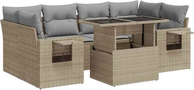 Produktbild von vidaXL 7-tlg. Garten-Sofagarnitur mit Kissen Beige Poly Rattan