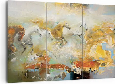 Produktbild von Bild auf Leinwand - Leinwandbild - 3 Teile - Pferde Galopp Modern - 165x110cm - Wand Bild - Wanddeko - Wandbilder - Leinwanddruck - Bilder - Wanddekoration - Leinwand bilder - CE165x110-4506