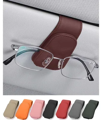 Produktbild von Brillenhalter für Auto Sonnenblende, Leder, Ticket-Kartenclip, Burgunderrot 9,5x4,5cm
