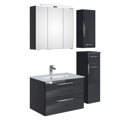 Produktbild von Badmöbel Set inkl. Glaswaschbecken und LED Beleuchtung TRENTO-66 in anthrazit Glanz, B/H/T: ca. 122/200/50 cm