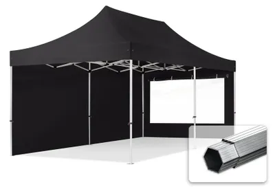 Produktbild von TOOLPORT Faltzelt PROFESSIONAL 3x6 m - mit 2 Seitenteilen (Panoramafenster) Faltpavillon ALU schwarz
